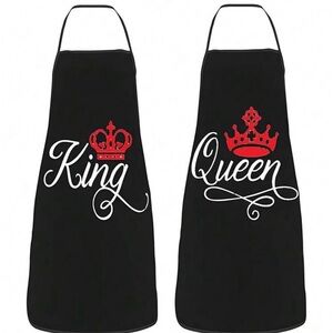 Nwt King and Queen Black Aprons with Red Crown Design 2 pk